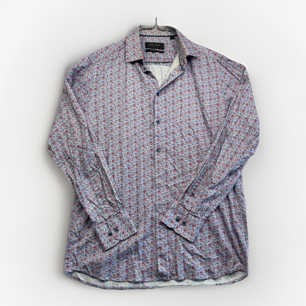 Klauss Boehler United Kingdom Men's Shirt Size 16 / 41  Pink Blue Paisley AOP